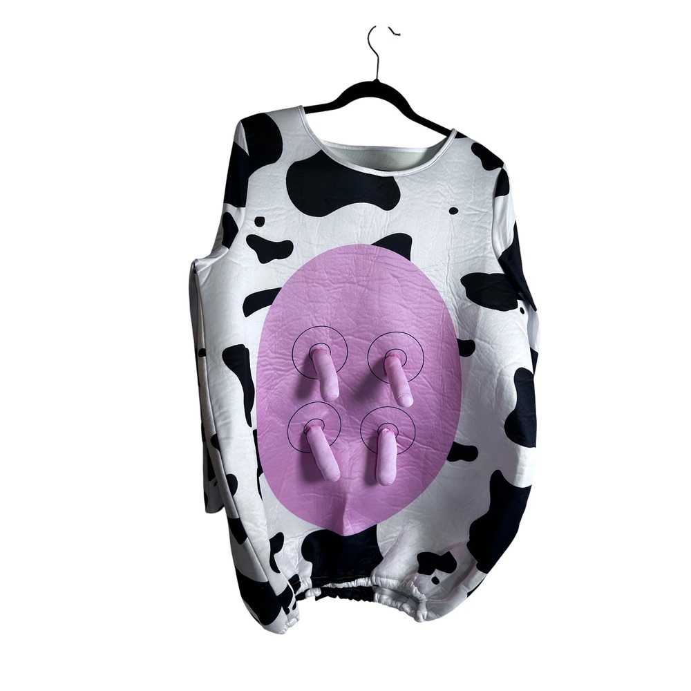 Cow Chic fila Costume OS White Black Udder Print Novelty Jumpsuit Womens
